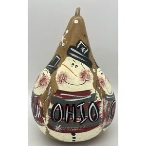 Primitive Hand Painted Snowman‎ Gourd 10" Ohio Folk Art Christmas Rustic Decor